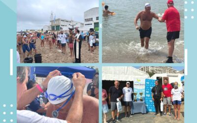 El Obispo Mestre bendice y compite en la Copa Challenger de Natación .