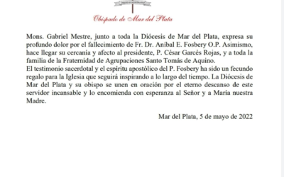 PÉSAME DE MONS. MESTRE POR EL FALLECIMIENTO DEL P. FOSBERY
