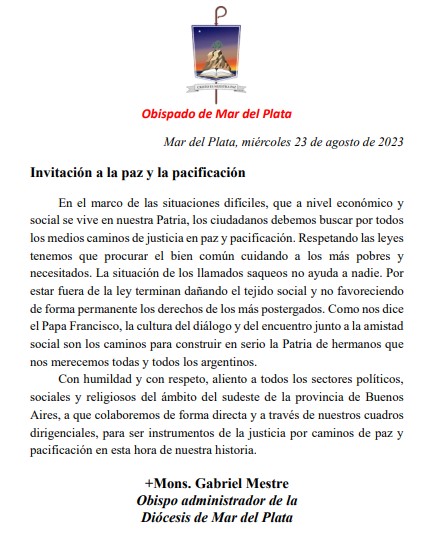 INVITACIÓN A LA PAZ Y LA PACIFICACIÓN.