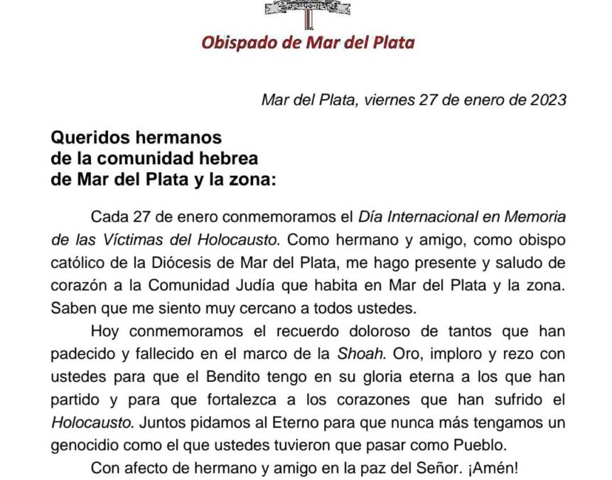 EL OBISPO SALUDÓ A LA COMUNIDAD JUDÍA EN EL DÍA DEL HOLOCAUSTO.